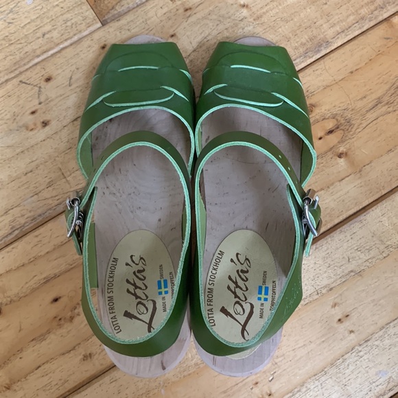 Lotta from Stockholm Peeptoe Clogs - Apple Green Leather - size 41EU/ 9.5US - Picture 2 of 5